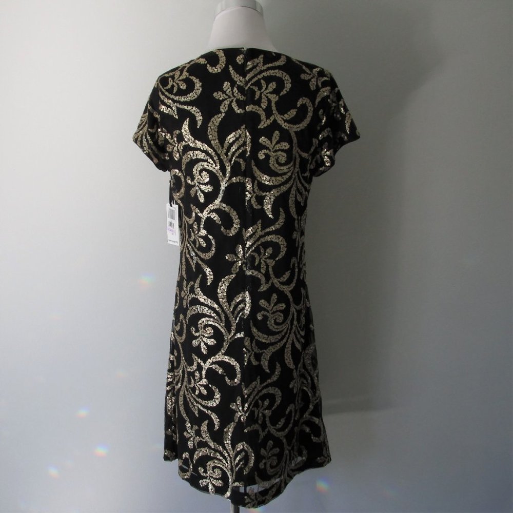 Black Gold Sequin Embellished Cocktail Dress; Excellent Condition; Worn Once - Picture 14 of 14